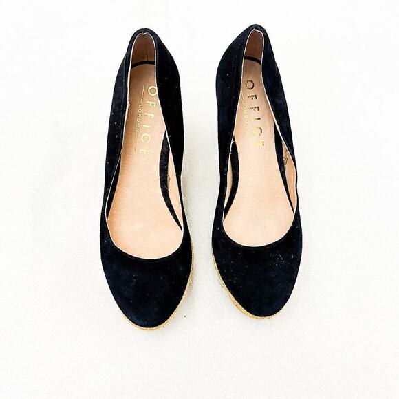Office London Black Wedge Platform Espadrille Round Toe Cork Shoes Size 39 EUC - Picture 1 of 5
